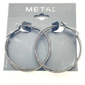 METAL Double Hoop Earrings Original Card Black Etched Classic Career Cosplay